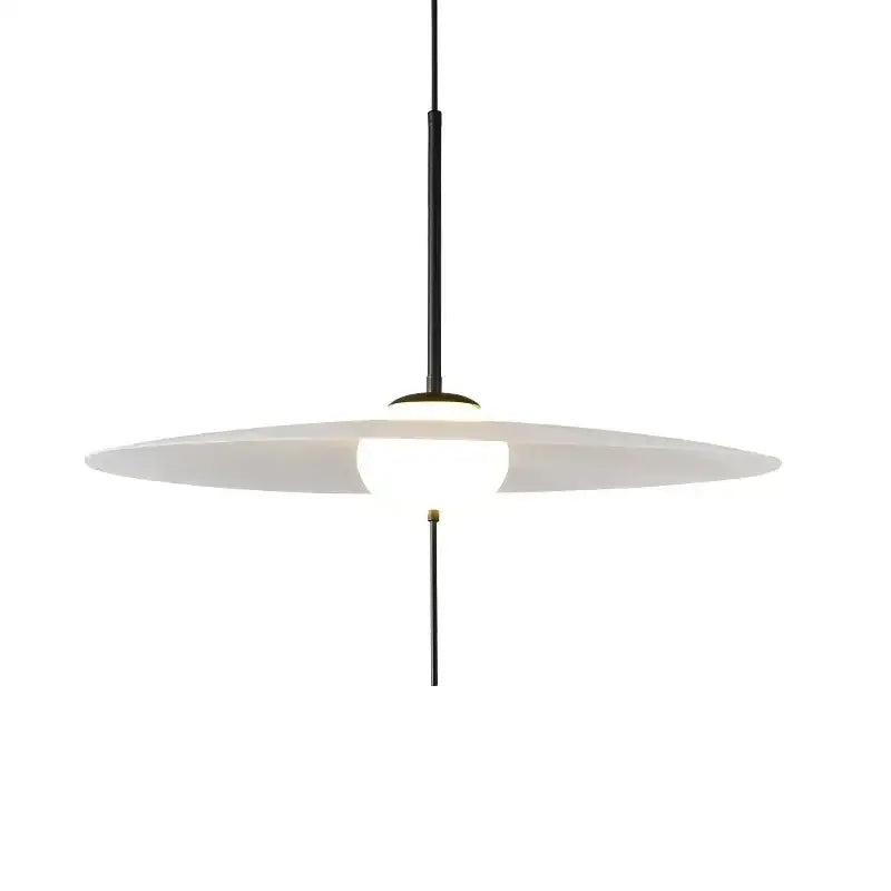 Suspension design minimaliste disque blanc et tige noire moderne