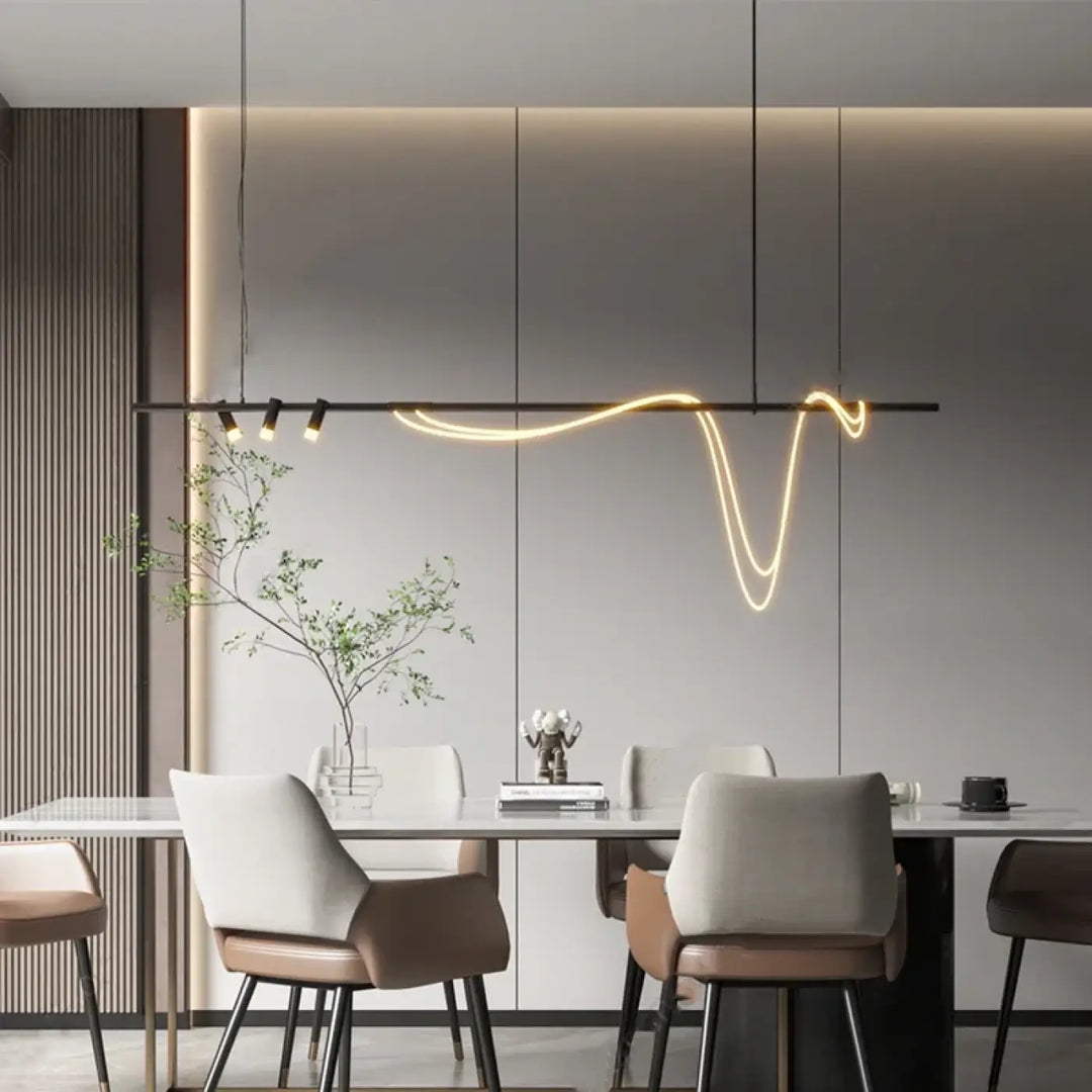 Suspension minimaliste led avec cordon long doré style luxe