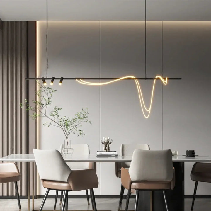 Suspension minimaliste led avec cordon long doré style luxe