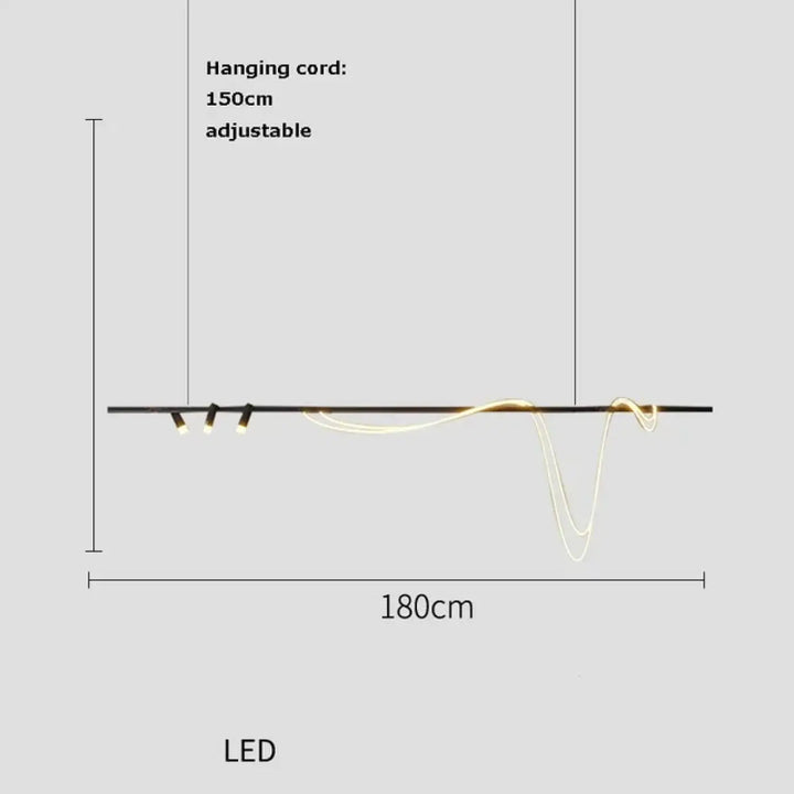 Suspension minimaliste led avec cordon long doré style luxe