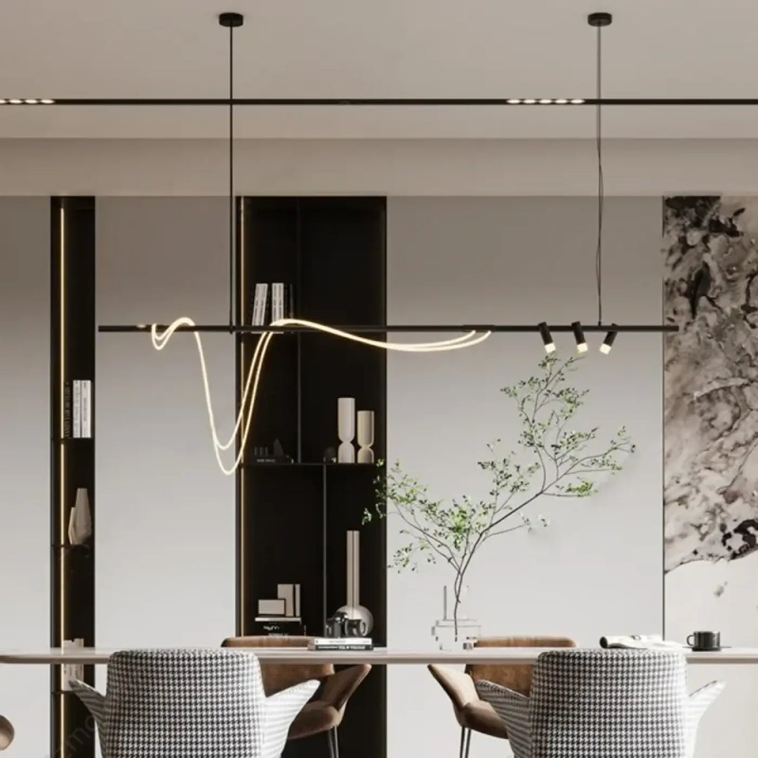 Suspension minimaliste led avec cordon long doré style luxe