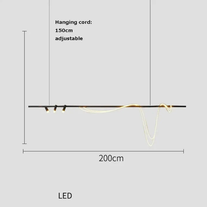 Suspension minimaliste led avec cordon long doré style luxe