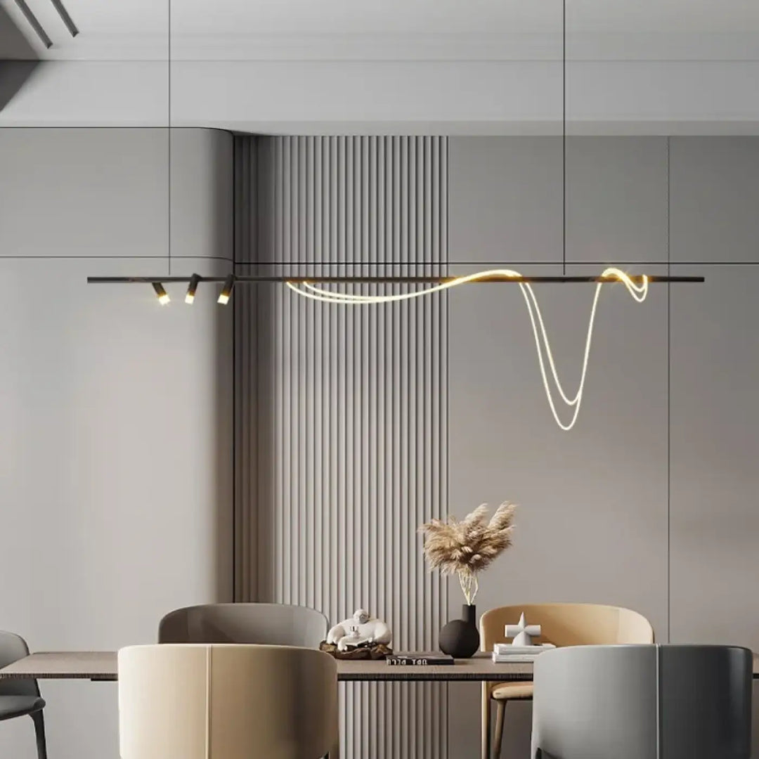 Suspension minimaliste led avec cordon long doré style luxe