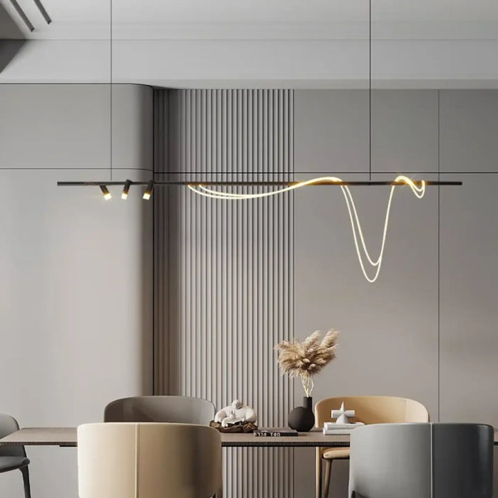 Suspension minimaliste led avec cordon long doré style luxe