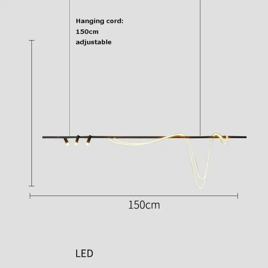 Suspension minimaliste led avec cordon long doré style luxe