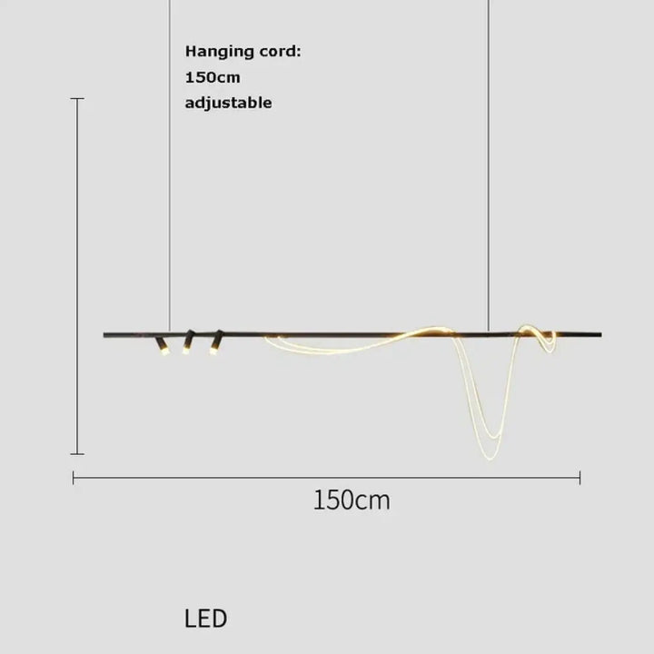 Suspension minimaliste led avec cordon long doré style luxe