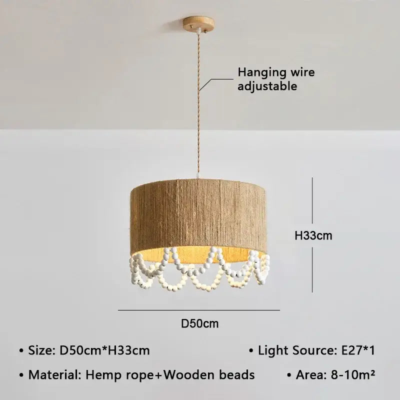 Suspension design naturelle en chanvre et perles en bois