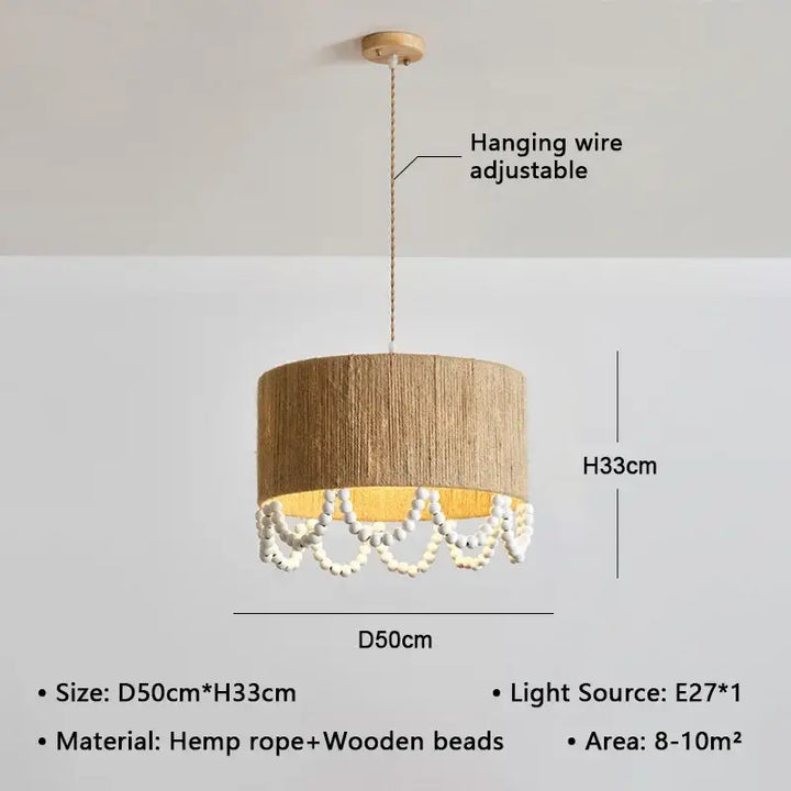Suspension design naturelle en chanvre et perles en bois