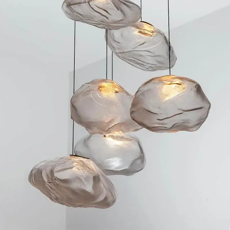 Suspension Design Nuage Verre Soufflé Clair Gris Ou Ambre

