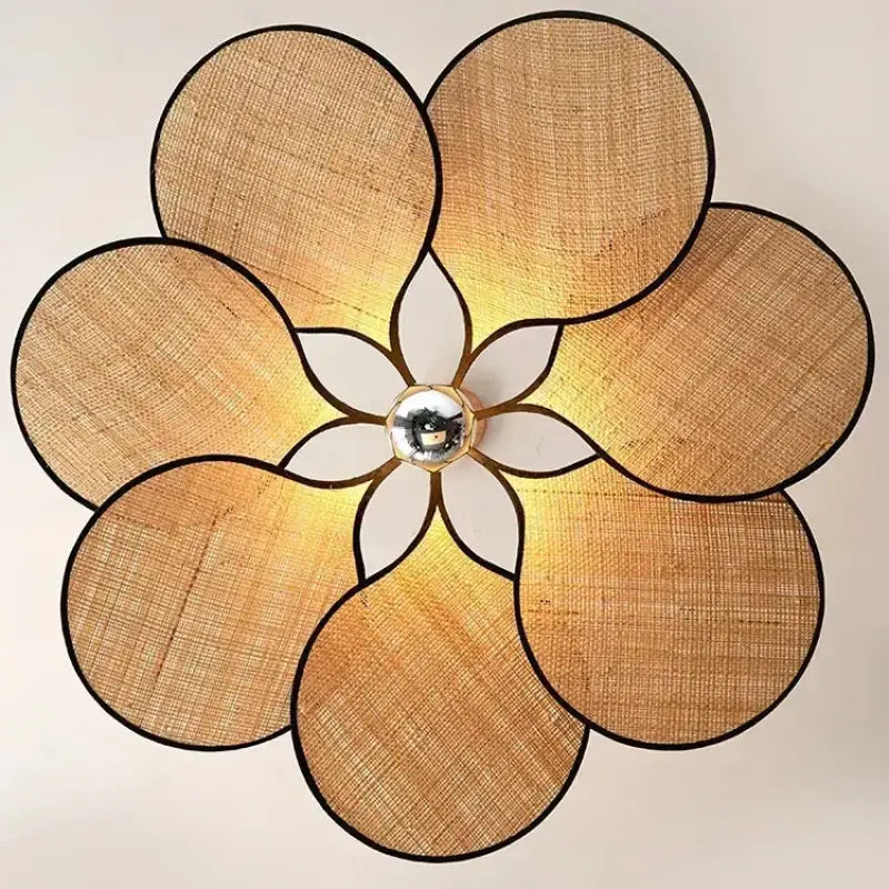 Suspension en paille tressée forme florale style bohème