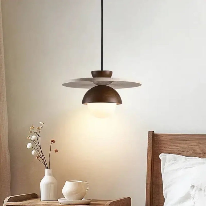 Suspension Design Ronde Bois Béton Et Verre Blanc Opaque