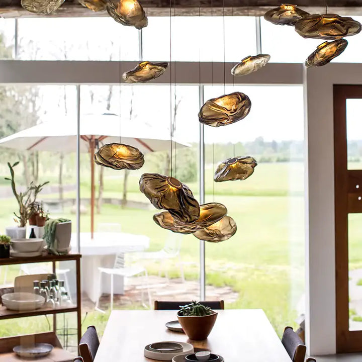 Suspension Design Sculpturale Abat Jour Verre Texturé