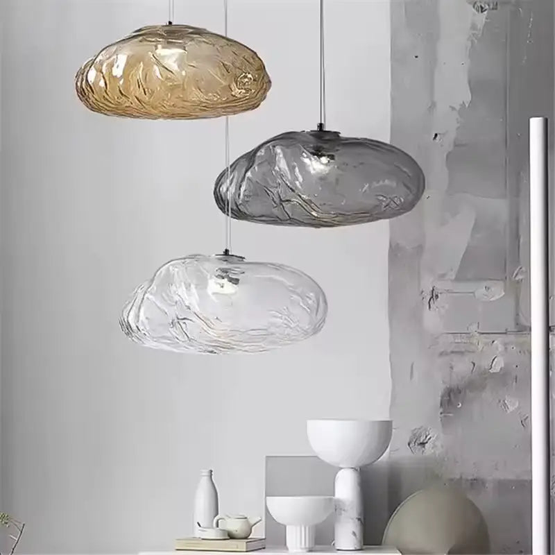 Suspension Design Sculpturale Abat Jour Verre Texturé