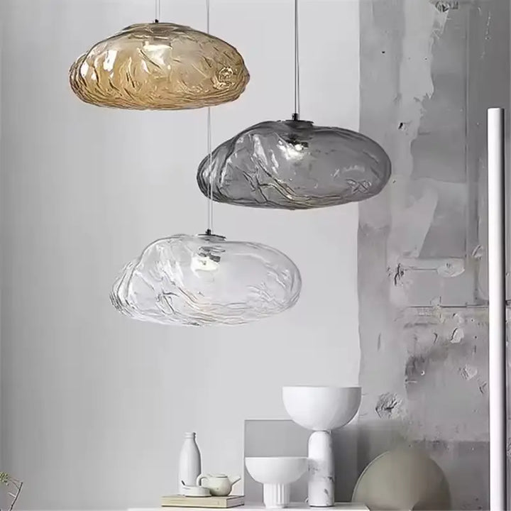 Suspension Design Sculpturale Abat Jour Verre Texturé