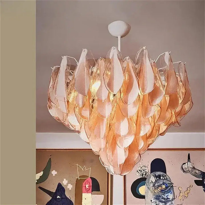 Suspension verre pétales luxe décoratif élégante rose chic