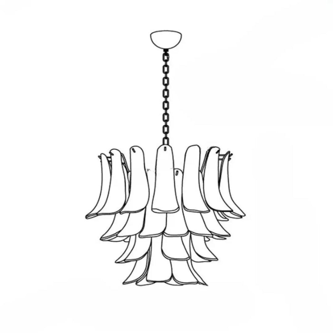 Suspension luminaire vandis en verre sculpté noir avec effet cascade et feuilles en verre suspendues par chaîne