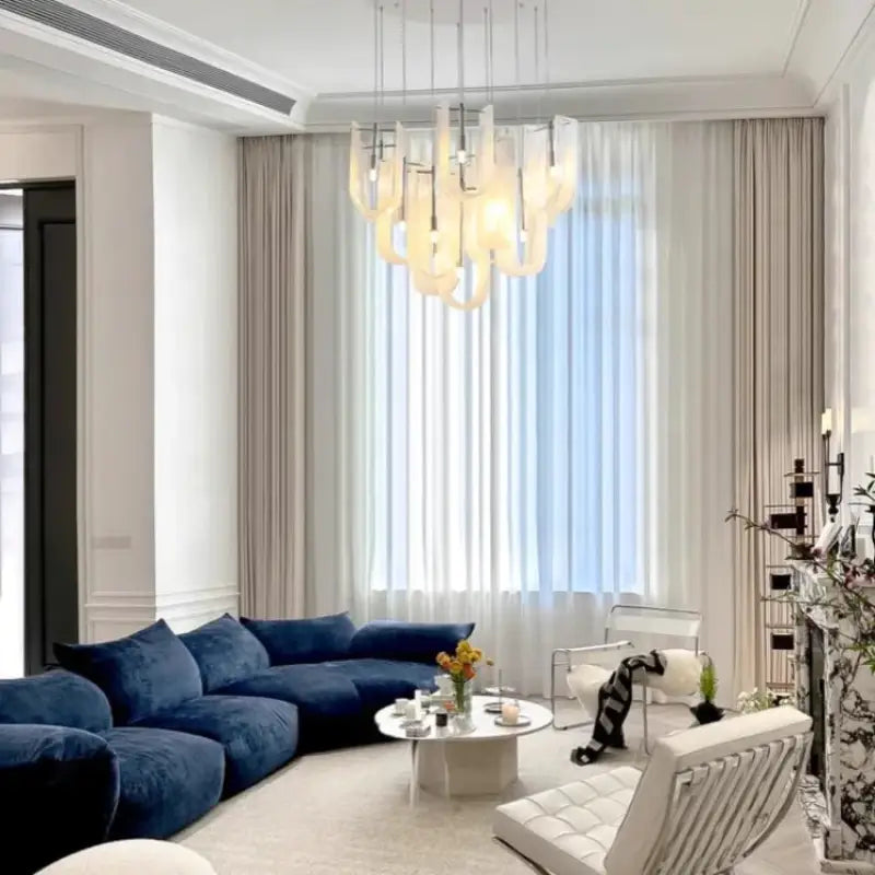 Suspension Design Verre Soufflé Blanc Et Transparent Moderne