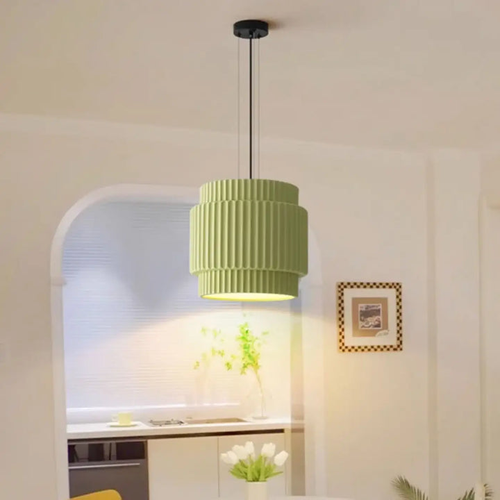 Suspension design verte abat jour plissé au style scandinave