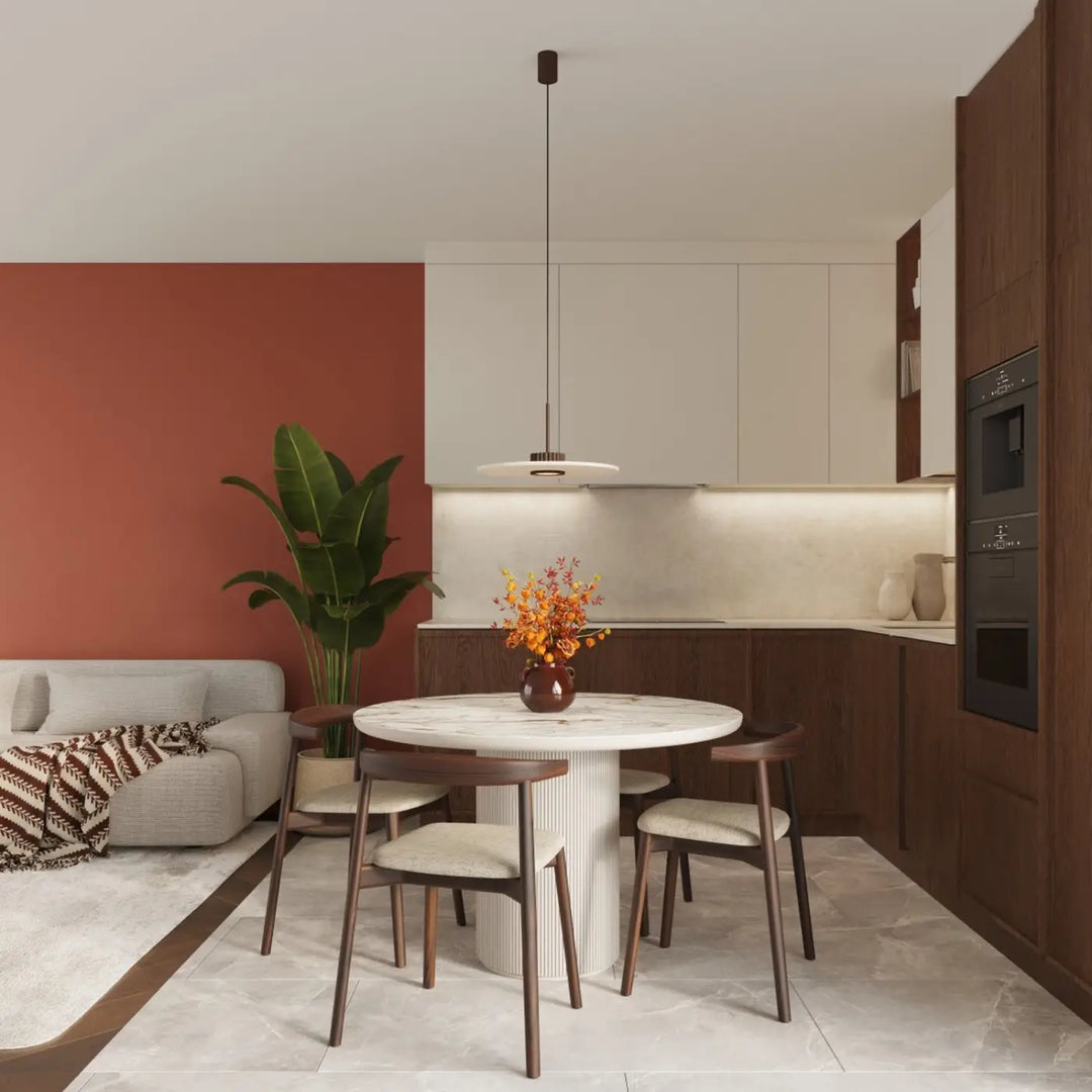 Suspension marron/beige dans un intérieur contemporain