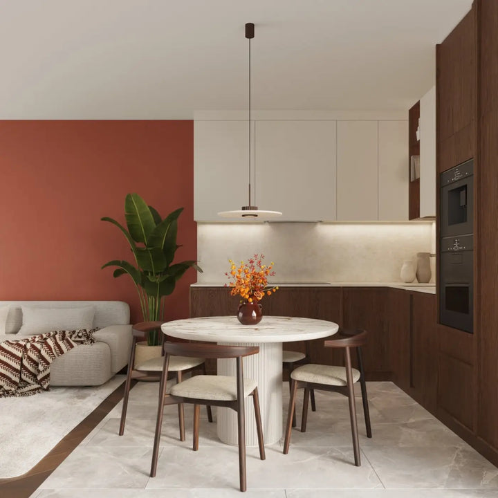 Suspension marron/beige dans un intérieur contemporain