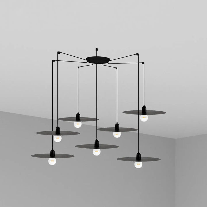 Suspension Plat noire 7 lumières de Faro Barcelona