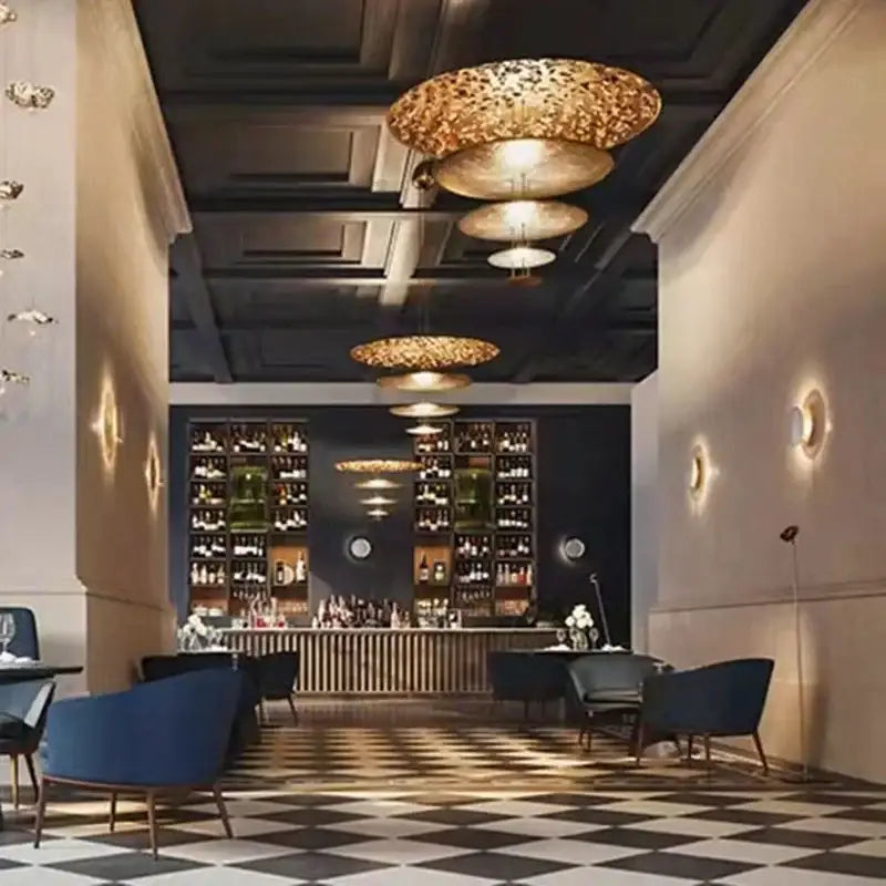 Suspension Disques Dorés Design Moderne Effet Feuilles

