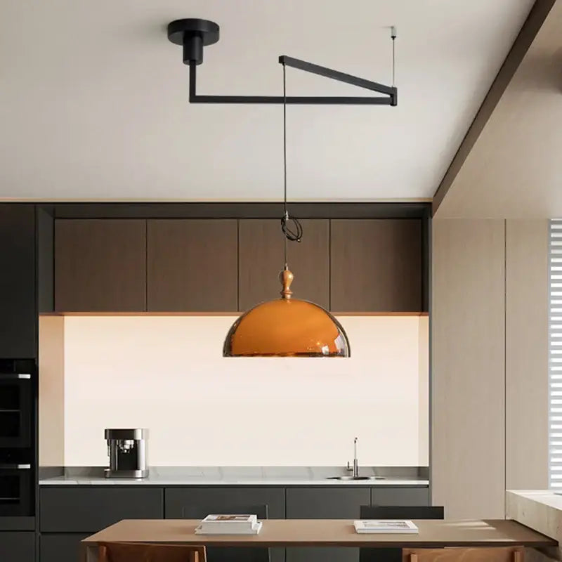 Brown Acrylic Lampshade Pendant Light With Dark Wood E27 Bulb For Dining Room Bar Bedroom Wire Adjustable