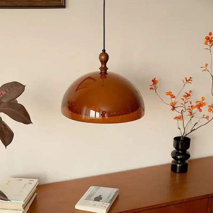 Suspension Dôme Rétro Orange Et Bois Style Vintage Charme