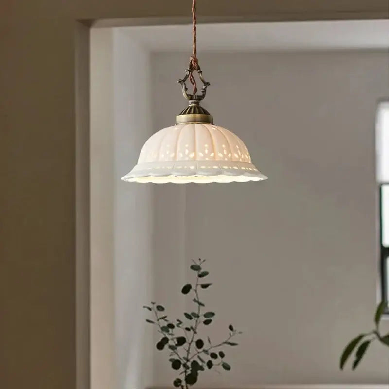 Vintage White Ceramic Pendant Light Old Copper Dining Room Bar Bedroom Lamp E27 Bulb Dropshipping Wire Adjustable Room