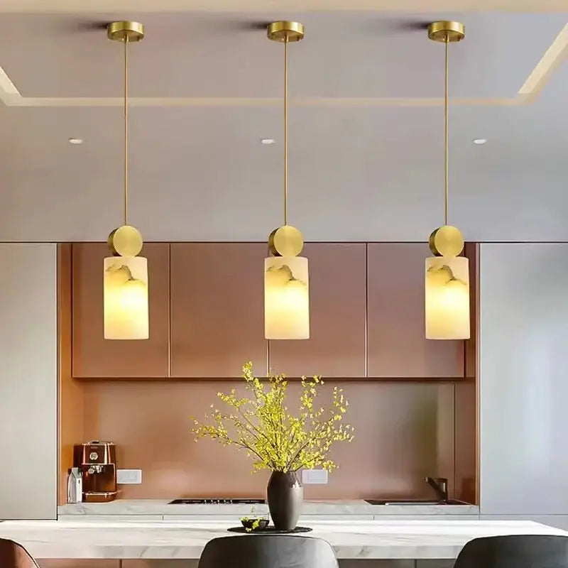 Suspension double en laiton et verre marbré design moderne