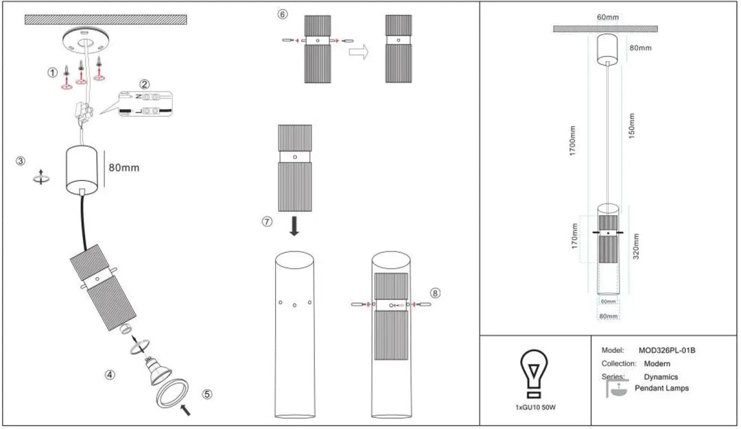 Suspension luminaire dynamics cylindre strié en métal avec finition métallique et sections d’éclairage segmentées