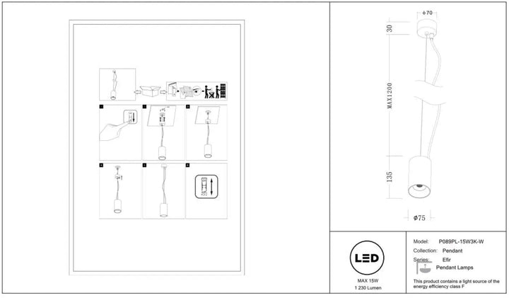 Suspension efir blanche avec abat-jour cylindrique et chaîne réglable pour l’éclairage d’un îlot p08bpl-15w3k-w