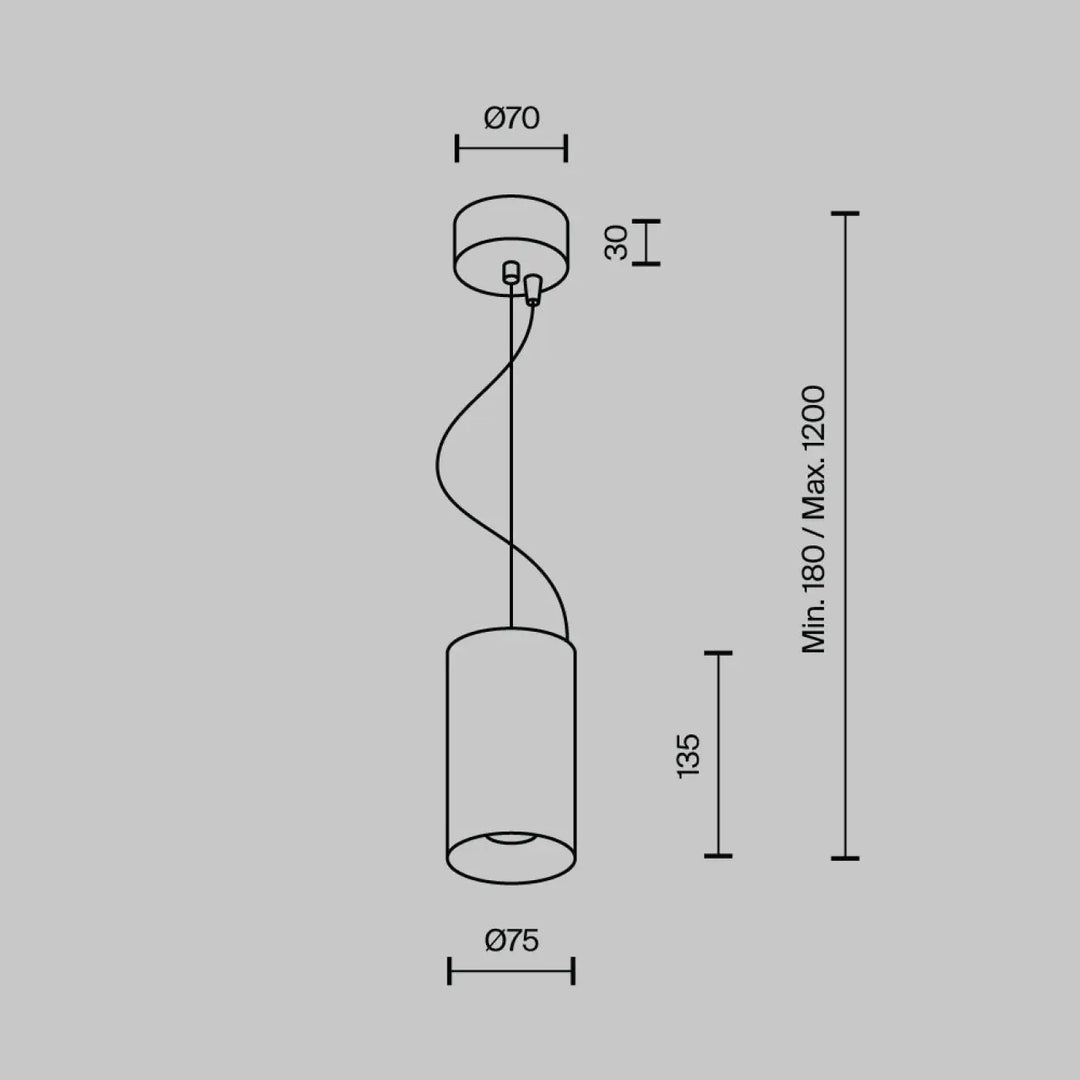 Luminaire suspension efir cylindre minimaliste avec câble incurvé et réglage hauteur précis pour au-dessus d’un îlot