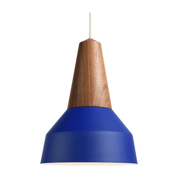 Suspension Eikon Basic en noyer avec abat-jour bleu #couleur_bleu