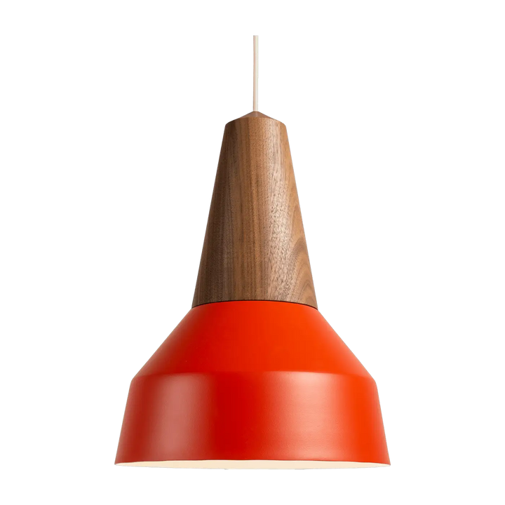 Suspension Eikon Basic en noyer avec abat-jour rouge coquelicot #couleur_rouge
