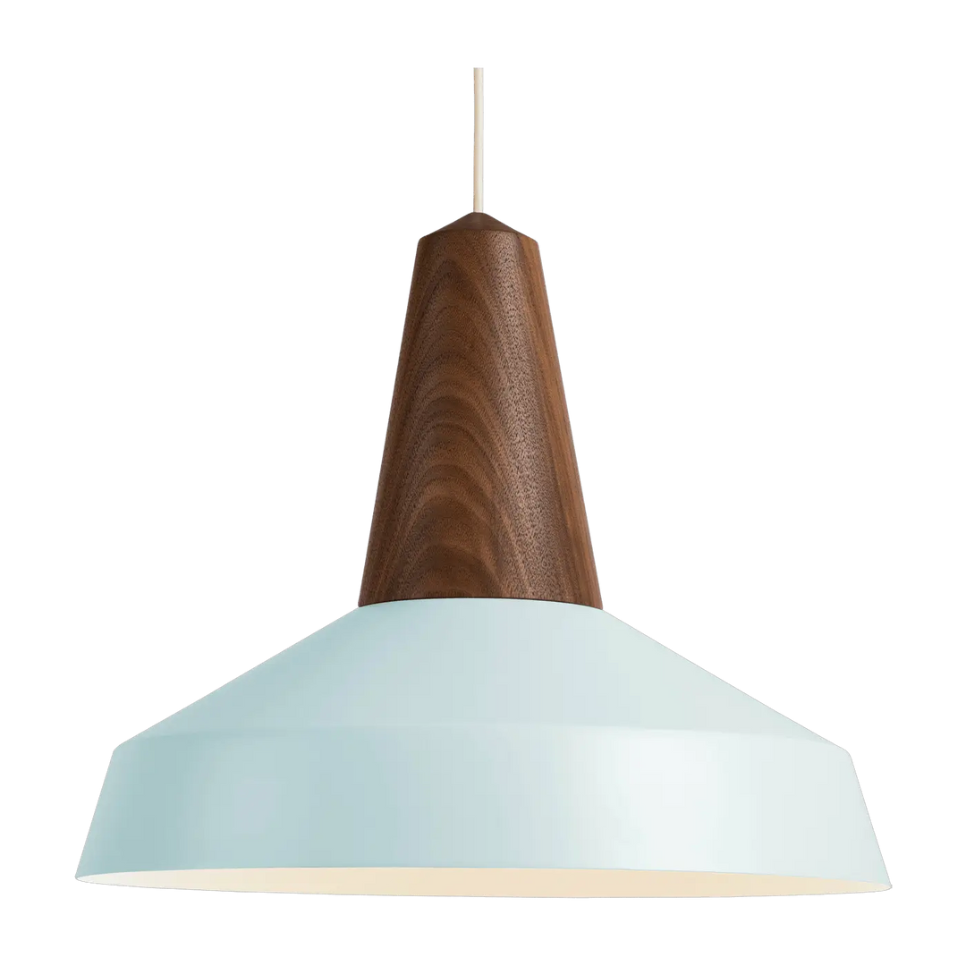 Suspension Eikon Circus en noyer avec abat-jour bleu ciel #couleur_bleu