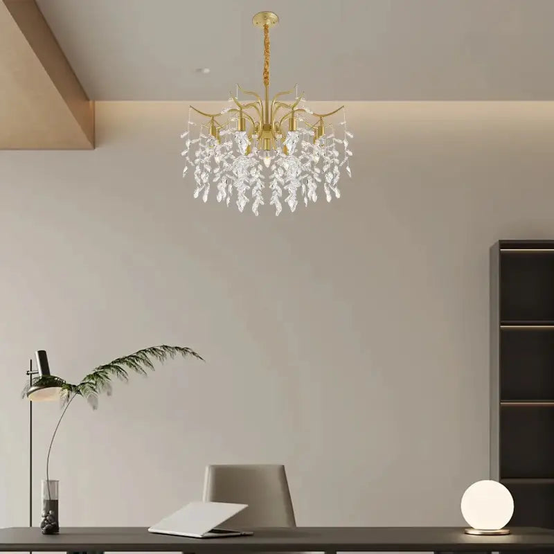 "Suspension Élégante Doré Cristal Feuille Style Moderne Luxe