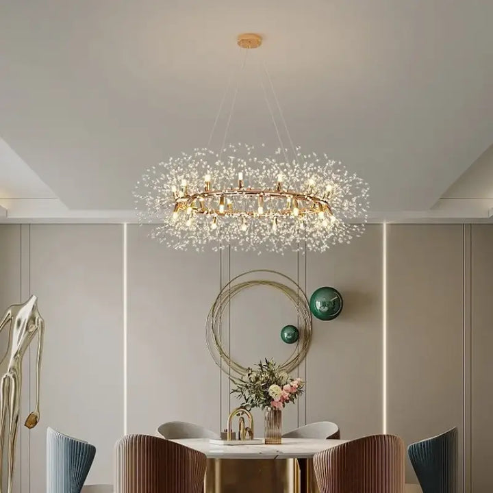 Suspension Élégante En Forme De Couronne Effet Feuillage Doré Chic