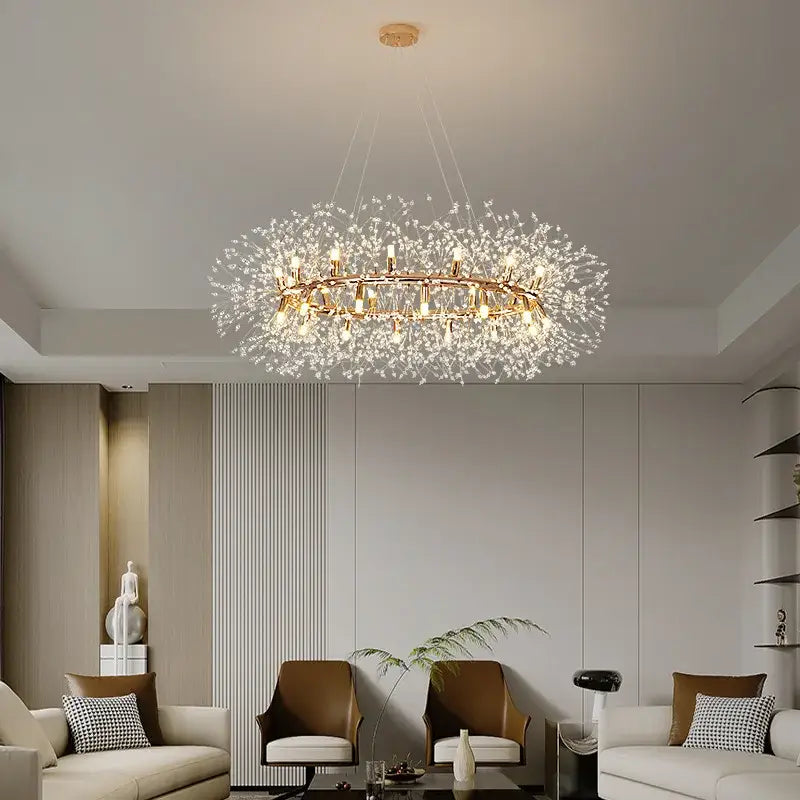 Suspension Élégante En Forme De Couronne Effet Feuillage Doré Chic