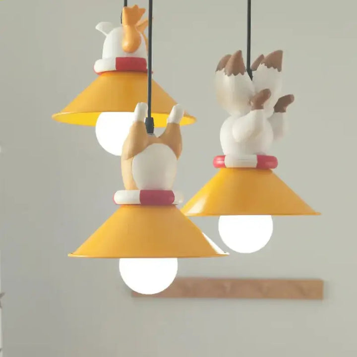 Suspension avec petits chiots décoratifs lampe jaune et blanc