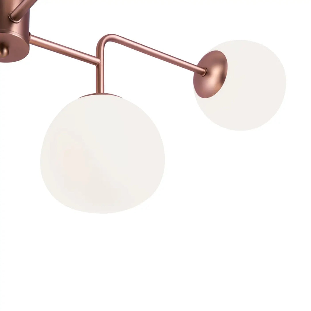 Suspension erich en cuivre au fini moderne avec deux globes en verre soufflé art déco frosted pour éclairage plafond