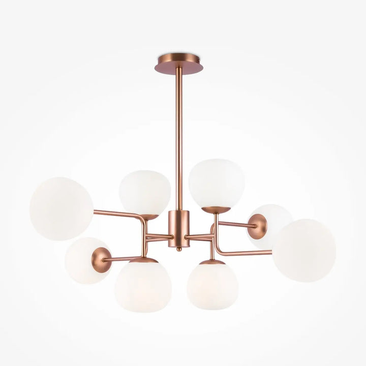 Suspension erich en rose gold avec six globes en verre soufflé opacifié style art déco