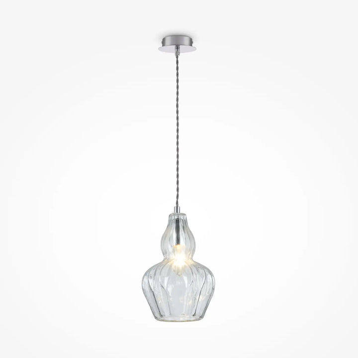 Suspension eustoma en verre texturé clair avec finition chrome et câble torsadé idéale pour d’une table ou d’un îlot
