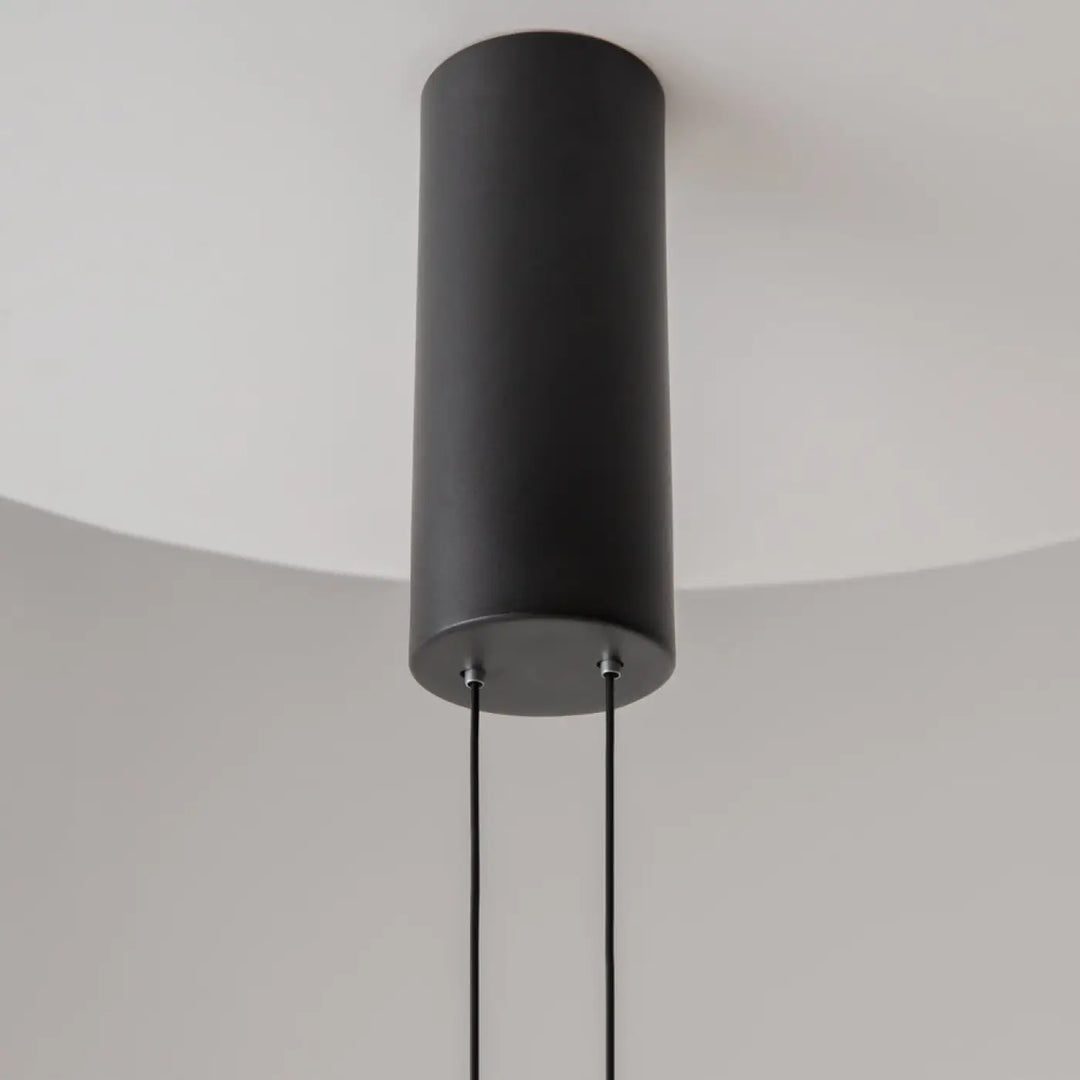 Suspension evolution led luminaire cylindrique noir mat avec led intégrée et double abat-jour suspendus par deux cordons