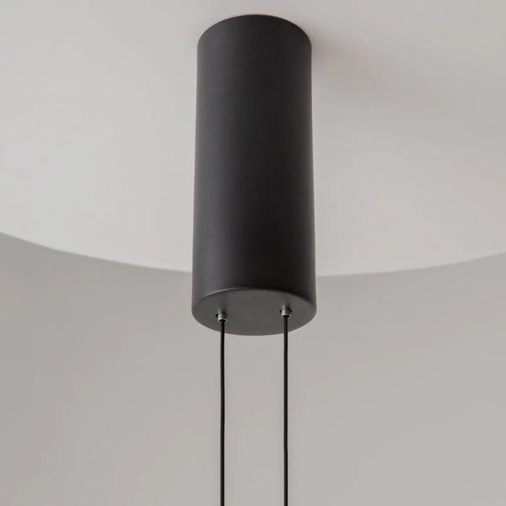Suspension evolution led luminaire cylindrique noir mat avec led intégrée et double abat-jour suspendus par deux cordons