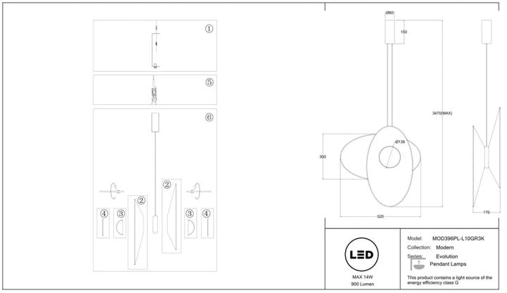 Suspension évolution double abat-jour avec led intégrée design moderne ovale et chaîne fine pour éclairage intérieur