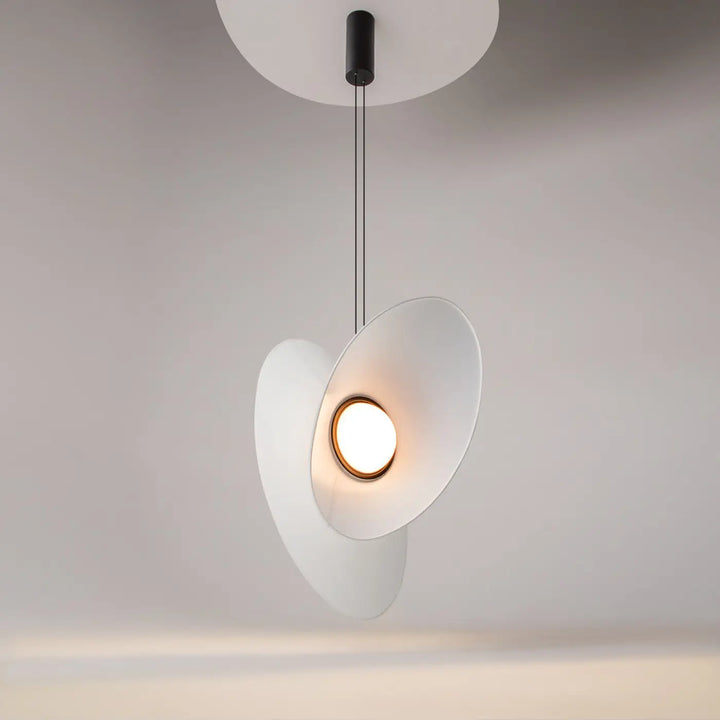 Suspension luminaire suspension evolution led blanc moderne avec double abat-jour circulaire et led intégrée éclaire centralement