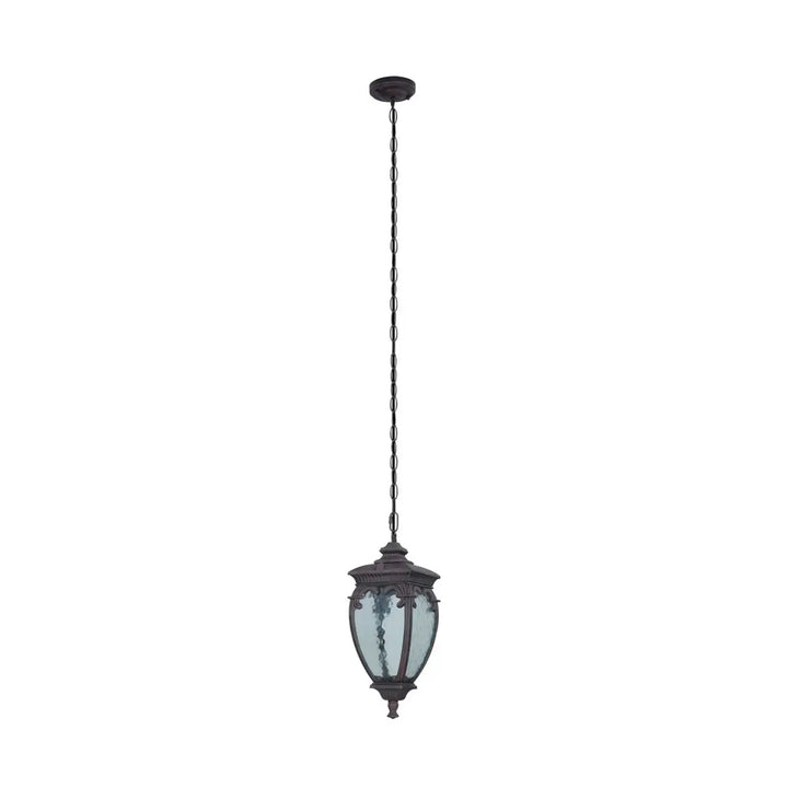 Lanterne baroque en fer forgé noir avec abat-jour en verre texturé suspension extérieure fleur élégante