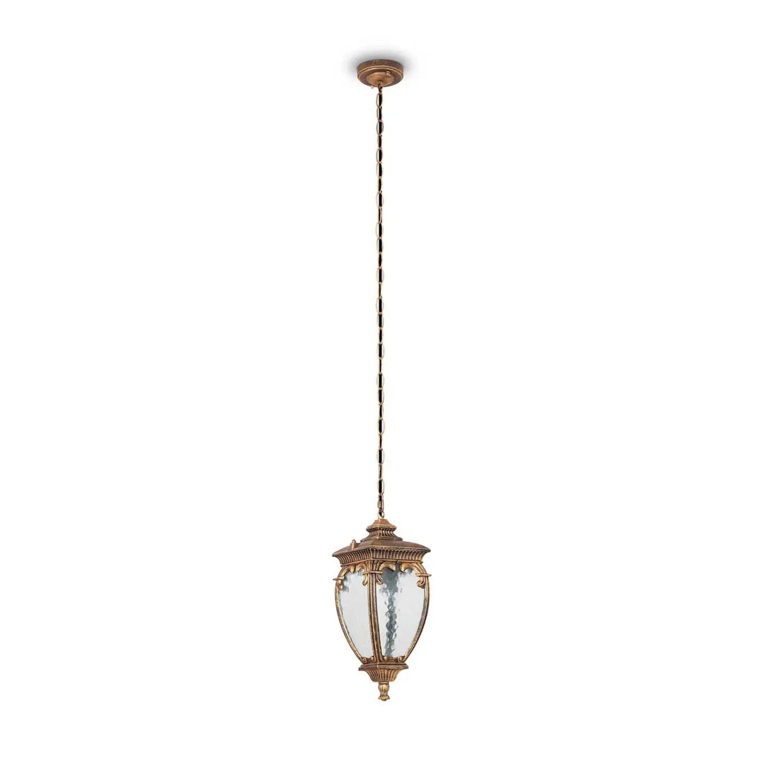 Suspension luminaire fleur lanterne italienne en laiton antique avec verre clair et détails baroque pour extérieur