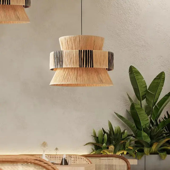 Japanese Homestay Vintage Pendant Light Living Room Handmade Woven Straw Art Rattan Chandelier Dining Room Bedroom